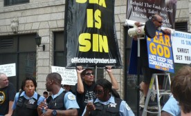 Gay Protest Network writes, "At the end of the Parade on Diversey Avenue, we protested, as we have done in several previous years, against a viciously anti-gay organization called the “Street Preachers.” But shortly after we arrived there, Chicago police officers on the scene insisted that we leave."